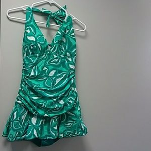 one piece green and white swimsuit size 14